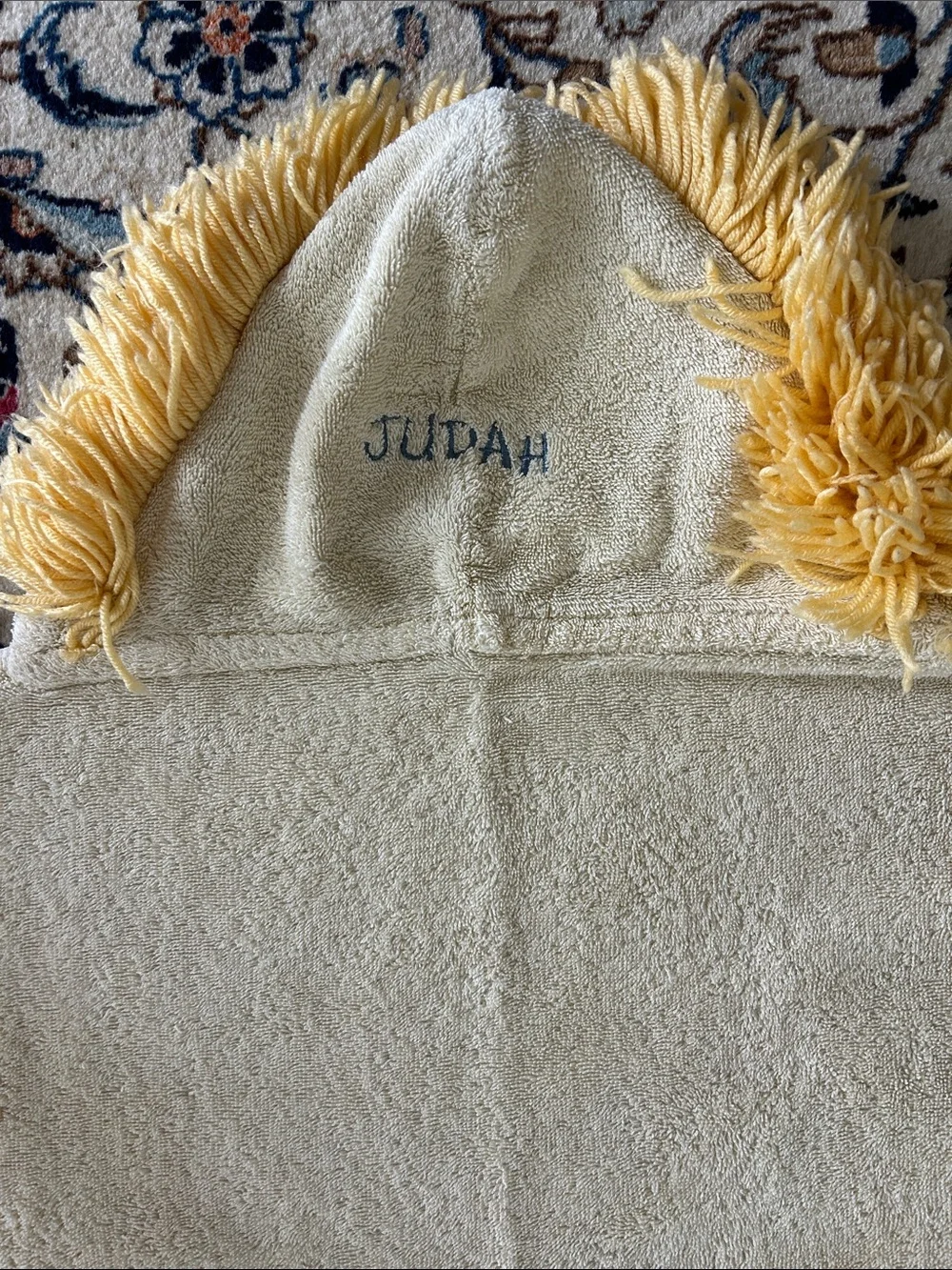 JUDAH the LION Kids Hooded Bath Towel Yellow colton with lion’s mane hood trim